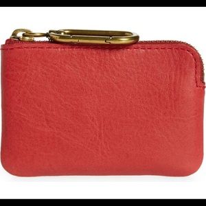 madewell leather carabiner mini pouch red